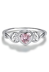 beautiful silver heart cz October birthstone ring for children